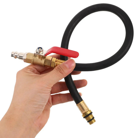 Top Rated Premium Boss Level European Cylinder Pressure Hose Rubber Alloy For Engine Leak Test Quick Connect No Leak Setup Fits Air Compressor And Auto Diagnostic Tools Easy Install Heavy Duty Performance For Garage Crew black hose with brass quick-connect and red valve lever