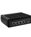 Beast Mode Fanless Firewall Appliance Mini Computer Powered By Intel N5105 With Quad 2.5 Gigabit Ethernet Ports For Opnsense Gateways Home Networks Or Small Server Rigs Smooth Performance, rear view showing cooling fins and Ethernet ports.