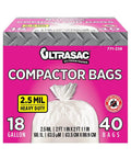 Box of Beefy Heavy Duty Trash Compactor Bags, 18 Gallon, 25 X 35 Inches, 2.5 Mil Thick, 40 Pack With Ties, puncture resistant bags.