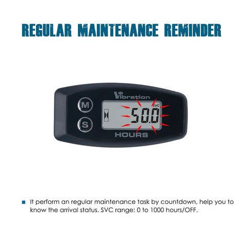 Cordless Vibration Hour Meter With Wireless Sensor Adjustable Sensitivity Levels Low Medium High Accurate Runtime Tracking And Triple Timer Alerts, black digital display for regular maintenance reminder