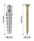 Heavy Duty Steel Hollow Wall Anchors With Screws Kit for Drywall and Plaster Walls, detailed size measurements shown