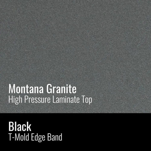 Montana Granite laminate surface detail for 30 Inch Square Pub Table For Cafes And Restaurants, black T-mold edge shown.