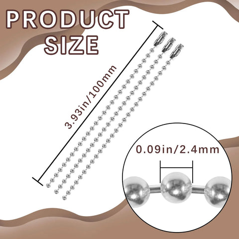300 Pcs Ball Chain Keychain Links 3.9 Inch Beaded Chains Nickel Plated Silver 2.4 Mm Ball Chains Bulk For Dog Tag Keychains