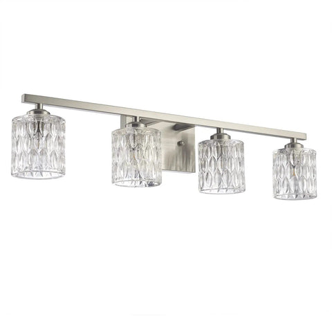 4 Light Modern Crystal Glass Bathroom Vanity Light Fixture Over Mirror In Brushed Nickel Finish G9 Bulb Excluded Wall Sconce