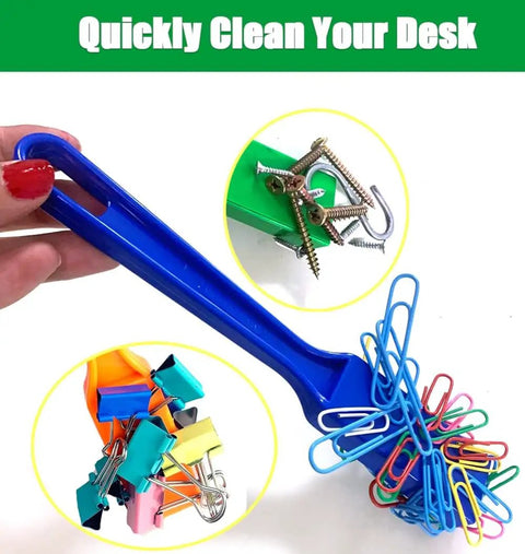 Blue magnetic wand collecting colorful paperclips and screws, demonstrating the Magnetic Wands And Bingo Chips STEM Kit For Learning.