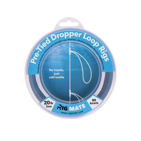 20 Lb Pre Tied Dropper Loop Rigs On Fishing Line Spool With 18 Inch Loop Spacing And 5.5 Inch Loop Size, packaging front view