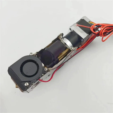 Level Up Your 3D Printing Setup With This Tight Pellet Extruder V3 Plus Kit Featuring A Quality 24 Volt 50 Watt Heater Cartridge For Dope Fdm Filament Prints And Super Hassle Free Diy Gear Mods - close-up of 3D printer extruder assembly with wires.