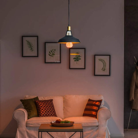 Living room with Warm Amber LED Bulb 60W Equivalent, Dimmable E26 Edison Base, Salt Lamp Vibe Glow, illuminating decor