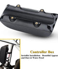 Kickass Heavy Duty Lithium Battery Controller Box For E Bike Conversion, 166x66x62mm, durable black plastic, installed on bike.