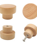 16 Pack Wood Cabinet Knobs Flat Top Round Natural Wood Drawer Pulls 35mm Diameter 25mm Height 22mm Base Easy Install For Cabinets And Dressers Rustic Classic Knob Kit