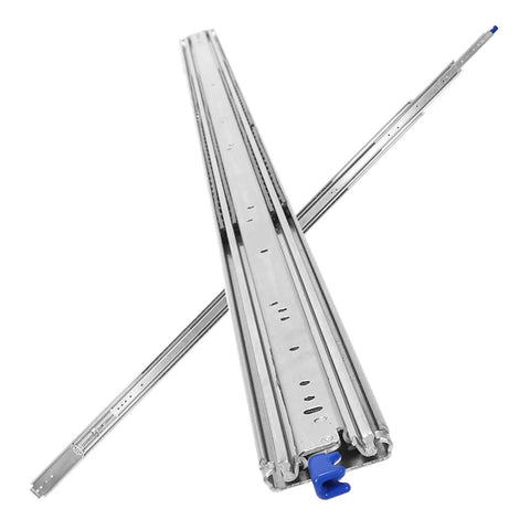 Heavy Duty Drawer Slides With Locking Design Engineered For Rock Solid 300 Pound Full Extension Cabinet Storage And Home Workshop Builds That Glide Like Butter Every Single Time in silver finish with blue clip
