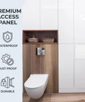 Dead Simple Push To Open Access Panel For Drywall And Ceiling Rust Resistant Waterproof Wall Hole Cover Plate In Modern Bathroom Setting.