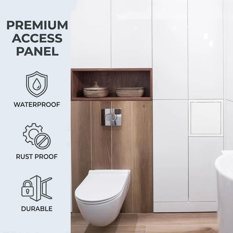 Dead Simple Push To Open Access Panel For Drywall And Ceiling Rust Resistant Waterproof Wall Hole Cover Plate In Modern Bathroom Setting.