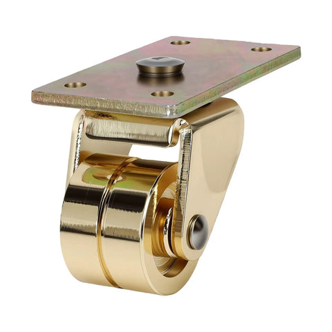 Jiawu Double Wheel Piano Caster, Metal Wheel for Furniture with a golden finish and a mounting plate.