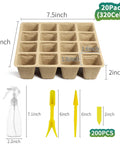 320 Cell Seedling Starter Trays With 20 Pack Biodegradable Peat Pots for Quick Germination and Easy Propagation kit components
