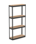 Commercial Grade Four Tier Boltless Shelving Rack Built Like A Tank With Solid 14 Gauge Steel And Massive 1460 Pound Capacity Per Level In Bold Black, displaying four shelves.
