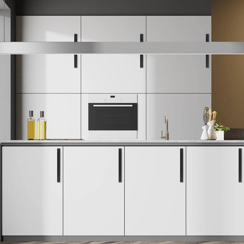 White kitchen cabinets with Matte Black Cabinet Pulls 5.5 Inch 140mm Stainless Steel Handles Set Of 10 For Kitchen Cabinets And Drawers