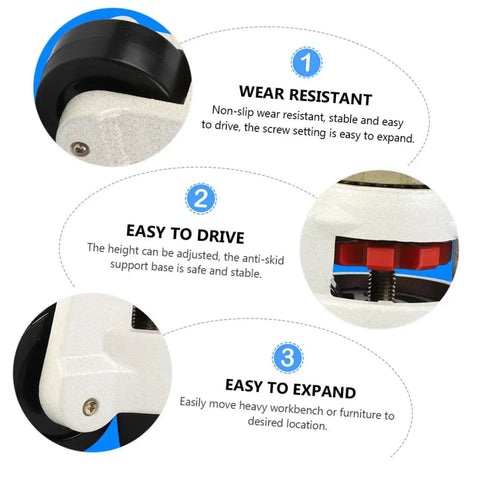 Heavy Duty Swivel Leveling Casters Set, 3 Inch, Flat Base, Adjustable Industrial Workbench Wheels for Material Handling and Equipment Transport, Anti Skid Stable Base, Easy Install Furniture Caster Wheels, close-up