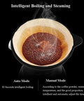Intelligent Thermal Carafe Coffee Maker With 27 Oz Stainless Steel Vessel And Precise Temp Management For Bold Rush Days And Dead Simple One Touch Auto Brewing showing hot coffee brewing with steam.
