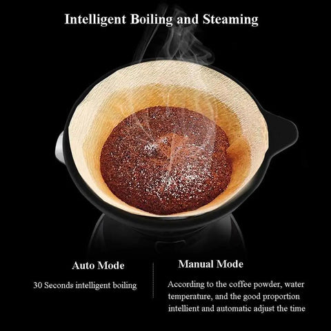 Intelligent Thermal Carafe Coffee Maker With 27 Oz Stainless Steel Vessel And Precise Temp Management For Bold Rush Days And Dead Simple One Touch Auto Brewing showing hot coffee brewing with steam.
