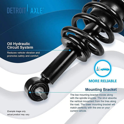 Close-up of a front strut with coil spring from Front Suspension Kit 14 Piece For 2007 2013 Chevy Silverado 1500 And GMC Sierra 1500