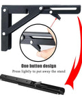 Legit Heavy Duty Black Folding Shelf Brackets Wall Mount Supports Rock Solid 150 Lb Load Capacity Pack Of Two with one button design.