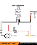 Diagram of Universal 12V Rock Lights Wiring Harness Kit with 16AWG Lead, Rocker Switch, Relay, Fuse for LED Light Bar Setup