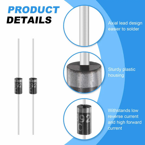 Rectifier Diode Pack 30 Pieces 1N5392 DO-15 Silicon Diodes 1.5A 100V For Chargers, Industrial Power Supplies, Inverters, Motor Drives, Switching Power Supplies. Axial lead DO-15 diode with black plastic housing