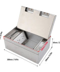 No Hassle Recessed Floor Electrical Outlet Kit Sporting Four Slick Power Sockets Forged From Heavy Duty Stainless Steel, open view.