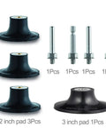 Easy Twist On Quick Change Disc Pad Holder Kit with 4 pack 2/3 inch pads and nickel-plated shanks for die grinder tools.