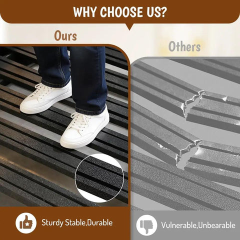 Comparison of sturdy stable mat with feet and cracked vulnerable mat.