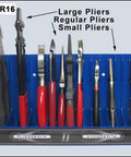 Blue Pliers Rack Organizer For Pegboard And Toolbox Drawer Holds 16 Sets Of Pliers From Regular To Small Keeps Spring Loaded Pliers Closed Tilt Feature For Easy Access Perfect Pliers Storage And Tool Organization with assorted pliers