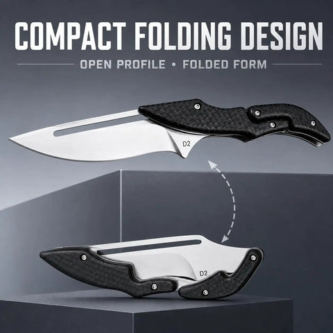 Tough As Nails D2 Steel Folding Pocket Knife With Stonewashed Blade showing compact design in open and folded positions.