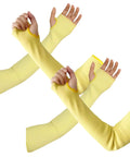 Tough As Nails Double Ply Kevlar Arm Sleeves Cut And Heat Resistant Ergonomic Knit Fit With Thumb Slots Perfect For Welding Mechanics Gardeners 18 Inch Yellow Includes 2 Pair Bundle, showing yellow sleeves with thumb slots.