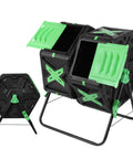 Efficient 140L Dual Chamber Compost Tumbler with sliding door, heavy duty rotating outdoor bin for yard and garden, no hassle setup.