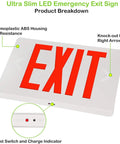 Lit Ultra Slim LED Exit Sign Dual Face 2 Pack Red Letter Emergency Exit Lights 120V-277V with flame retardant ABS housing and indicators.