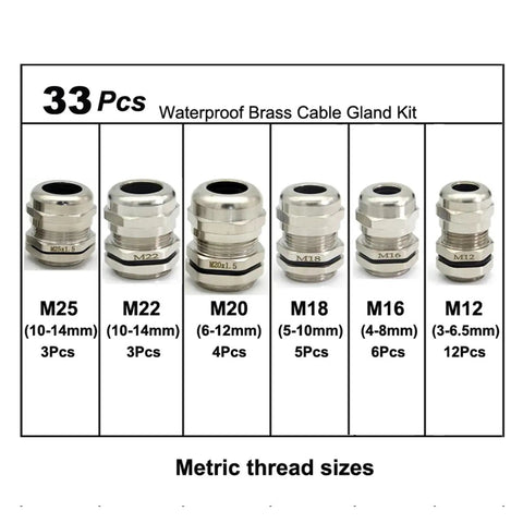 Adjustable Cable Gland Kit 3 To 21mm Waterproof IP68 M12 M16 M20 M25 M32 Nylon Plastic Brass Lock Nut Connector Joint displayed