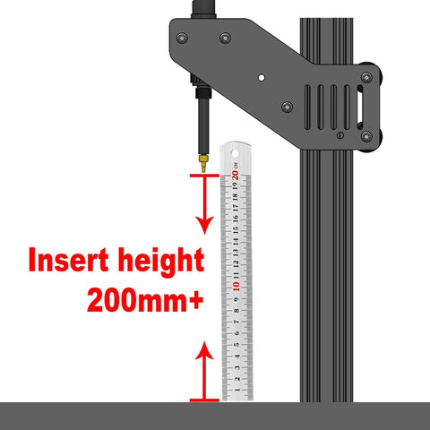 Illustration of a heat set insert tool kit with M2 to M8 brass knurled nuts showing an insertion height of over 200mm.