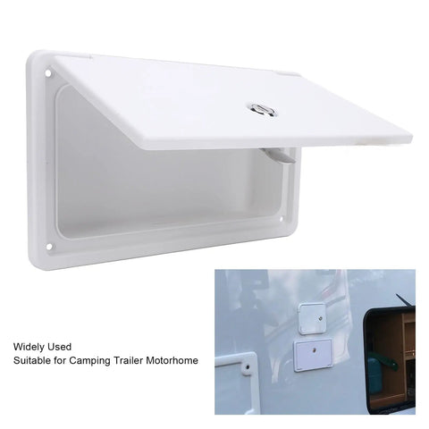 Heavy Duty RV Baggage Door Toolbox With Safety Latch And Drain Bottom Cap Rock Hard Abs Shell, white storage box for trailers.