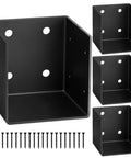 Heavy Duty Pergola Wall Mount Bracket Set For 4x4 And 4x6 Posts, 11 Gauge Steel With Black Powder Coat, image of bracket pieces and screws