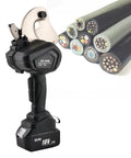 Electric Ratcheting Cable Cutter With Cleaning Brush, ProGrade, Rechargeable Hydraulic Wire Cutter For Copper And Aluminum Armored Cables EC-95M shown cutting cables