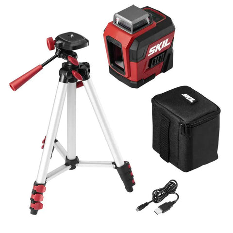 100 Foot Self Leveling Green Cross Line Laser With Rechargeable Battery, 360 Degree Horizontal Projection, Tripod, And Carry Bag For Pro Grade Indoor Renovations, tripod, and carry bag
