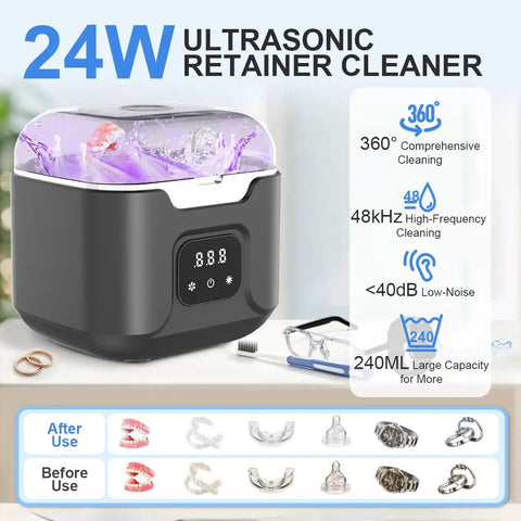 Dope Ultrasonic Retainer Cleaner Machine With 48kHz Power 4 Modes And Timer 240ML Dental Pod in black with accessories