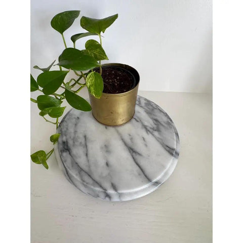 11.75 Inch Marble Lazy Susan Turntable With Vintage Gray Stone Finish, plant on smooth 360 degree rotation serving tray
