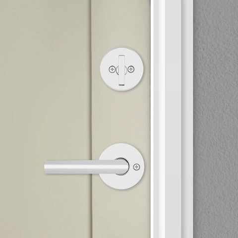 Milan Deadbolt Lock In Satin Nickel For Exterior Front Door Keyed Entry Pick Resistant SmartKey Rekey Security Single Cylinder Bolt With Microban Protection Easy Install, mounted on door