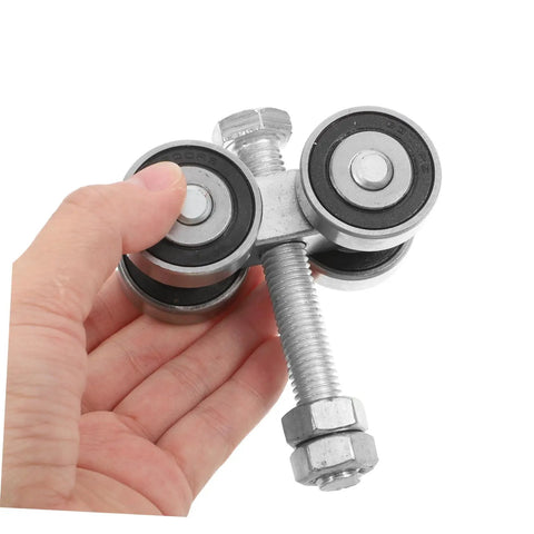 Heavy Duty Double Bearing Sliding Door Pulley Kit built tough with premium stainless steel caster wheels in hand.