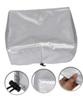 Wall Mounted EV Charger Cover For Outdoor Charging Stations Brings Tough As Nails All Season Protection With A Slick Modern Profile, silver fabric, top view with close-ups.