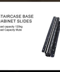 Heavy Duty Full Extension Drawer Slides Three Section Staircase Hidden Track, black cabinet slides labeled with load capacity.