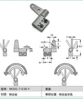 Technical drawing of 2 Pack Zinc Alloy Damping Hinge Set With 360 Degree Rotatable Torque Shaft For Cabinet And Gate Friction Hinges 0.56 Nm