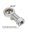 4 Pack Female Rod End Bearing With One Quarter Inch Bore And One Quarter Twenty Eight Right Hand Thread Self Lubricating Joint Rod Ends Includes Jam Nuts For Smooth Flexible Motion In Mechanical Builds For DIYers. 1/4 bore and 1/4-28 RH thread shown